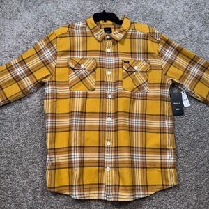 RVCA Mens That'll Work Flannel XL Yellow Brown Plaid L/S Button Up Shirt NEW